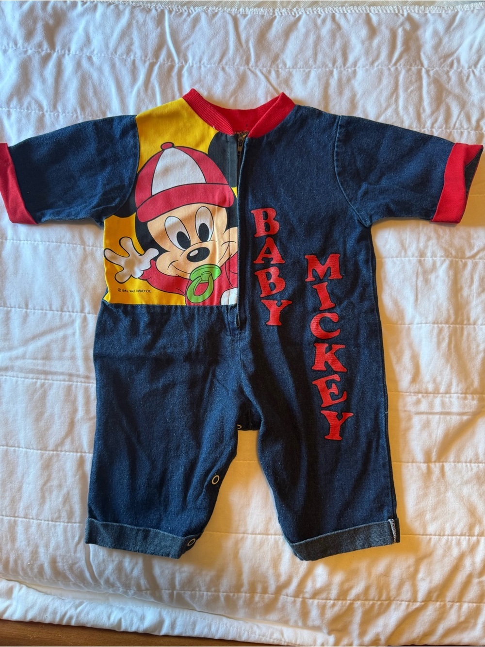 Vintage Disney 1984 Baby Mickey Mouse Newborn to 6 Months Denim Jumpsuit